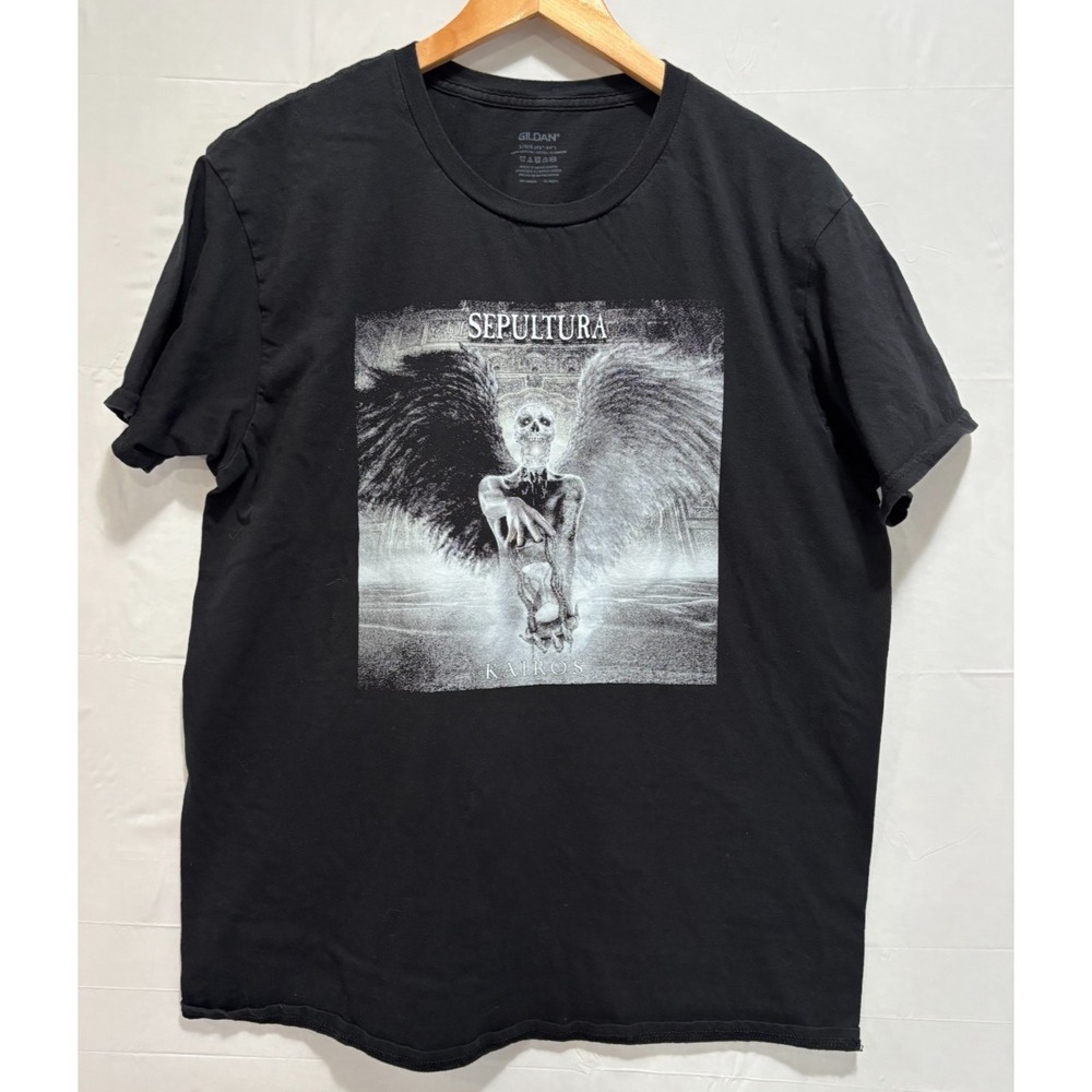 Sepultura Kairos Mens Black Graphic Cotton Short Sleeve CrewNeck Large Gildan
